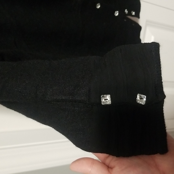 Field Manor Black Button Down 3/4 Tussah Silk Blend Cardigan size Medium - Picture 5 of 7